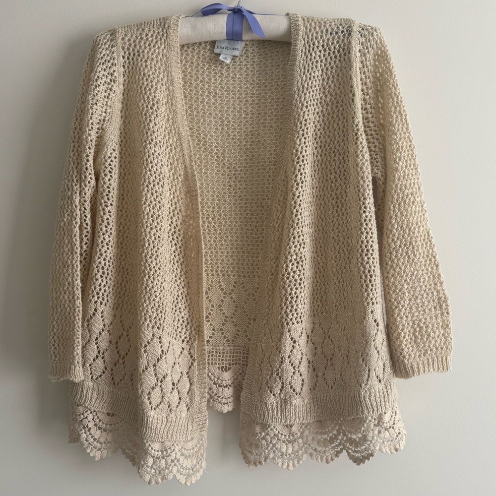 Kim Rogers Open Front Knit Lace Cardigan